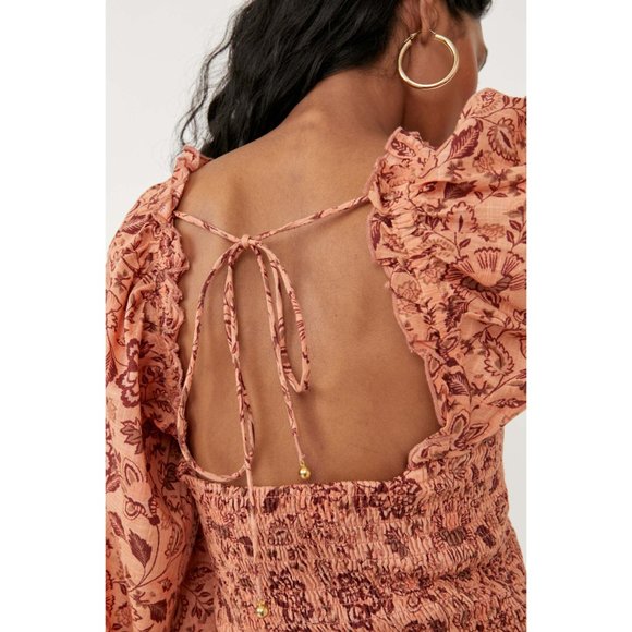 FREE PEOPLE Smock It To Me Mini Dress / Apricot Combo NWT - Picture 8 of 14